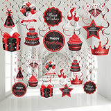 30 Pcs Red And Black Happy Birthday Hanging Swirls Party Decors Birthday Party Hanging Swirl Decorations Red Streams Ceiling Decors For Party Decorations Supplies