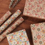 Floral Kraft Wrapping Paper Jumbo Roll, All Occasion Vintage Flower Gift Wrap For Wedding Birthday Bridal Shower, 17 Inch X 60 Ft