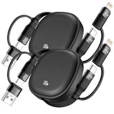 2 Pack 5 in 1 Retractable 100W Multi USB Charging Cable 3.86FT Fast Charge