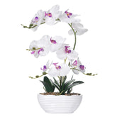 19" H Phalaenopsis Faux Orchid Plant Silk Orchid Centerpiece Artificial Floral Arrangement In Ceramic Pot (White)