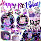 189Pcs Roller Skating Party Supplies Tableware Set, Roller Skate Party Decorations Include Banner Plates Napkins Cups Tablecloth For Birthday Party, Birthday Decorations For Girl