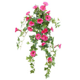 1 Branch(12 Stems/23 Flowers) Artificial Morning Glory Trumpet Flower Vine Plastic Flower Bouquet Hanging Wall Strings Flowers For Home Garden Wedding Party Decoration (Rose Red)