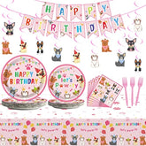 Pink Dog Party Decorations Set: Tableware, Balloons, Banner - 168 Piece