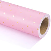 Valentine'S Day Wrapping Paper - Mini Roll - 17 Inch X 33 Feet - Sweet Gold Foil Pink Love Heart Design For Valentine'S Day, Wedding, Anniversary, Birthday, Baby Shower
