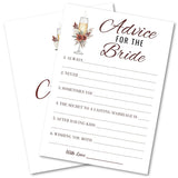 Bridal Shower Party Game Cards - Advice For The Bride For Wedding Engagement Bachelorette - Rose Champagne Glasses - Romantic Bohemian - 30 Pcs 5X7 Inch Ready To Play Instant Fun White Brown