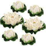 Lotus Floating Flower Aquarium Lily Pad 6Pcs Artificial Lotus With Water Lily Pad Floating Fake Pond Ornanment For Garden Pond Pool Decoration White