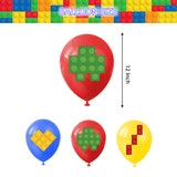 18Pcs Building Blocks Balloons, Latex, 12In, Red, Yellow, Blue, Green, White, Party Decorations, Kids Birthday Supplies