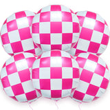 23 Inch Hot Pink And White Checkered Plaid Foil Balloons Magenta Gingham Round Balloons Emo Theme Party Decor Anniversary Valentines Day Engagement Bachelorette Birthday Party Decorations Supplies