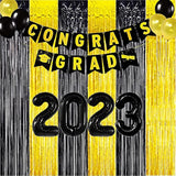 3-Pack Black Gold Fringe Backdrop Curtains for Party and Photo Booth Decor
