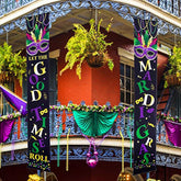 Mardi Gras Decoration Set Mardi Gras Porch Sign Welcome Banner Hanging Decoration For Indoor/Outdoor Front Door Home Masquerade Party