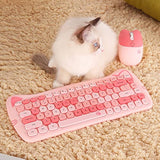 Cute Cat 2.4G Usb Wireless Keyboard And Mouse Combo, Silent Keys, Candy Colors, Compatible With Notebook, Pc (Pink84Keys)