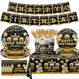 142-Pc Beer Birthday Party Set Black Gold Plates Napkins Cups Banner for Men