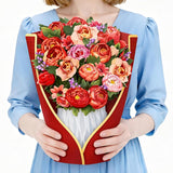 Pop Up Birthday Cards For Women, Peony Bouquet Paper Flowers 11.4 Inch 3D Pop-Up Bouquet Greeting Cards With Blank Mini Note & Kraft Envelope For Wife, Mom, Friend