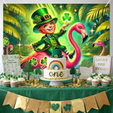 St. Patrick’S Day Banner 71X43 Inch Green Holiday Party Banner Featuring Irish Boy On Pink Flamingo Glowing Clover Tropical Forest Scene For St. Patrick’S Day Decoration Photo Background Wall Display