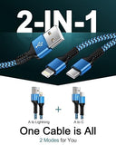 3 Pack 4FT 2 in 1 USB A to Lightning USB C Fast Charging Cable for iPhone Android