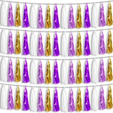 4P Purple-Gold Foil Fringe Metallic Tassel Garland, Tassels Banner Streamers For Parade Floats, Bachelorette, Wedding, Birthday, Halloween, Christmas, Bridal/Baby Shower Party Decorations