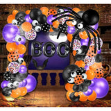 Halloween Balloon Garland Arch Kit with Spider Web Boo Banner and Foil Balloons