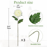 3Pcs Fake Mums Flowers White Artificial Chrysanthemum Flowers Silk Long Stem Floral Arrangements Bouquets Faux Spider Mum Flower Pincushion Flower Bush Spring Home Decor