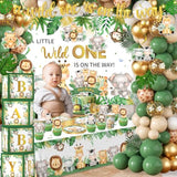 Safari Baby Shower Decorations,262Pcs Wild Birthday Decorations Jungle Baby Shower Decorations Plates And Napkin Cups Backdrop Banner Tablecloth Balloons Garland Boxes,Serves 20