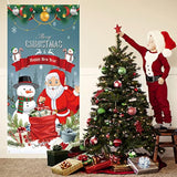 Merry Christmas Door Cover Banner Gray Santa Snowman for Party and Photo Booth