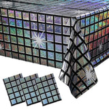 3 Pack Disco Tablecloth Party Decorations, Shiny Iridescent Disposable Laser Rectangle Table Covers, Silver Plastic Table Cloth For 70S Disco Birthday Theme Party Decorations, 39 X 108Inch