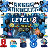 Video Game 8th Birthday Decor Level 8 Banner, Honeycomb Centerpieces & Swirls