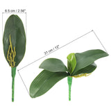 Orchid Leaves 10.63 Inch, 3 Pcs Small Artificial Faux Phalaenopsis Foliage Real Latex Touch Green Plant 5 Leaves With Stems For Home Flowers Pot Decor, Green