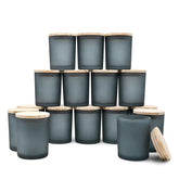 Thick Candle Jars For Making Candles 16 Pcs, 7 Oz Empty Jars With Wood Lids For Candle Making, Sample Container, Frosted Gray