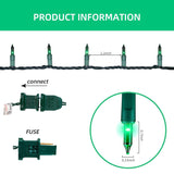 63.8Ft Green Wire Green String Lights, 300 Count (150L*2Pcs) Incandescent Christmas Lights