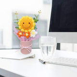 Crochet Flowers In Pot,Crochet Sunflower Bouquet With Paper Vase,Handmade Knitted Bouquet Gift For Teacher'S Day,Mother'S Day Birthday Wedding Grandma Family Coworker