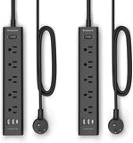 2 Pack Surge Protector Power Strip 10FT Extension Cord with 5 Outlets 3 USB Ports Flat Plug 700J