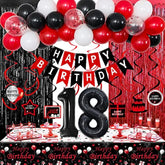 18Th Birthday Decorations For Boys Girls, Red And Black Happy 18Th Birthday Balloons Banner Number 18 Balloons Hanging Swirls Tablecloth Foil Fringe Curtains For 18 Year Old Birthday Party Decorations