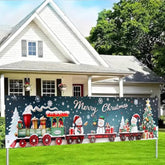 Christmas Fence Banner 78X17 Inch Merry Christmas Train Outdoor Decorations Snowman Santa Tree Holiday Wall Backdrop For Yard Porch Fence Decor