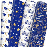 28 X 40 In Graduation Wrapping Paper Navy Gold Class Of 2025 Graduation Cap Assorted Design, Folded Flat Gift Wrap Paper - 6 Jumbo Sheets For School College Congrats Grad Party Celebration