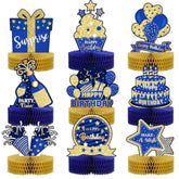 9 Pieces Blue Gold Birthday Table Decorations Happy Birthday Honeycomb