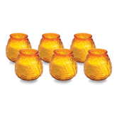 Sterno Euro-Venetian Wax Candle Pack - Decorative Candles for Centerpieces, Candle Set with Colorful Glass Candle Holder - Long Lasting Candles, Burns Up to 45 Hours - Pack of 6, Amber