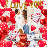 55 Pack Valentine'S Day Balloons With 1000 Pcs Silk Rose Petals - I Love You Balloons, Heart Balloons, Love-Bear Balloon For Anniversary Valentine Day, Romantic Decorations Special Night For Bedroom