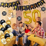 50Th Birthday Decorations For Men Women, Over The Hill Party Supplies 50Th Balloons Happy Birthday Banner Hanging Swirls For 50Th Anniversary Decorations Black And Gold Party Decor