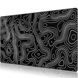 Large Gmaing Mouse Pad With Stitched Edges, Superior Micro-Weave Cloth, Non-Slip Base, Size 35.4 X 15.7X 0.12Inches - Black Topographic Contour