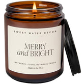 Merry And Bright Candle - Bayberry, Fir, Nutmeg, And Clove Winter Non Toxic Christmas Scented Soy Candles For Home - 9Oz Amber Jar, 40 Hour Burn Time, Made In The Usa