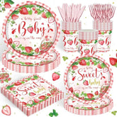 120Pcs Strawberry Baby Shower Supplies For Girls A Berry Sweet Baby Pregnancy Party Decorations Dinnerware Set Paper Plates Napkins Cups Set For 20 Guests