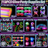 112Pcs Glow In The Dark Party Supplies For Kids Adults, Light Up Party Favors With Light Up Glasses, 50 Glow Sticks Bulk Pack For Diy Bracelets Necklaces, Neon Party Supplie Decorations For Hallowee
