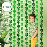 3-pack jungle leaf foil fringe curtains 3.3x6.6ft for safari party decor