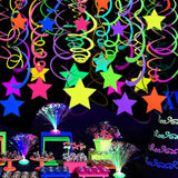56pcs Neon Hanging Swirls — UV Glow Streamers for Blacklight Party Decor