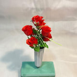2-Pack Artificial Memorial Flowers With Vases - Beautiful Cemetery Decorations For Grave (Red)