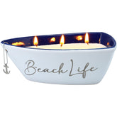 Pavilion Gift Company - Beach Life- Triple Wick 10 oz 100% Soy Wax Candle Scent: Fresh Linen with Silver Detail Accents