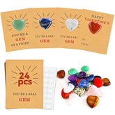 Valentines Day Gifts For Kids – 24 Pack Valentine Cards With Heart-Shaped Gemstones, Natural Crystal Rock Exchange Gifts For Boys & Girls, Classroom School Party Favors