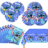 Stitch Party Supplies 16 Plates, 20 Napkins, & 1 Tablecover for Birthday Decor