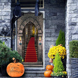 Halloween Castle Entrance Door Cover 34.8 X 78 Inches Castle Door Backdrop Decoration Medieval Entrance Banner For Birthday Photo Vampire Halloween Party