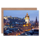 Edinburgh Castle Night City View Birthday Art Sealed Greeting Card Plus Envelope Blank Inside